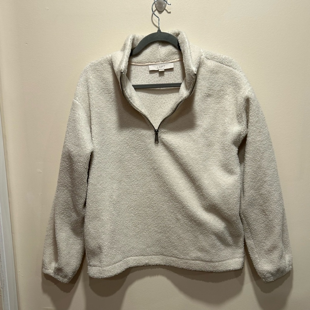 7. LOFT Cream Zip Up Sweater Modern Style